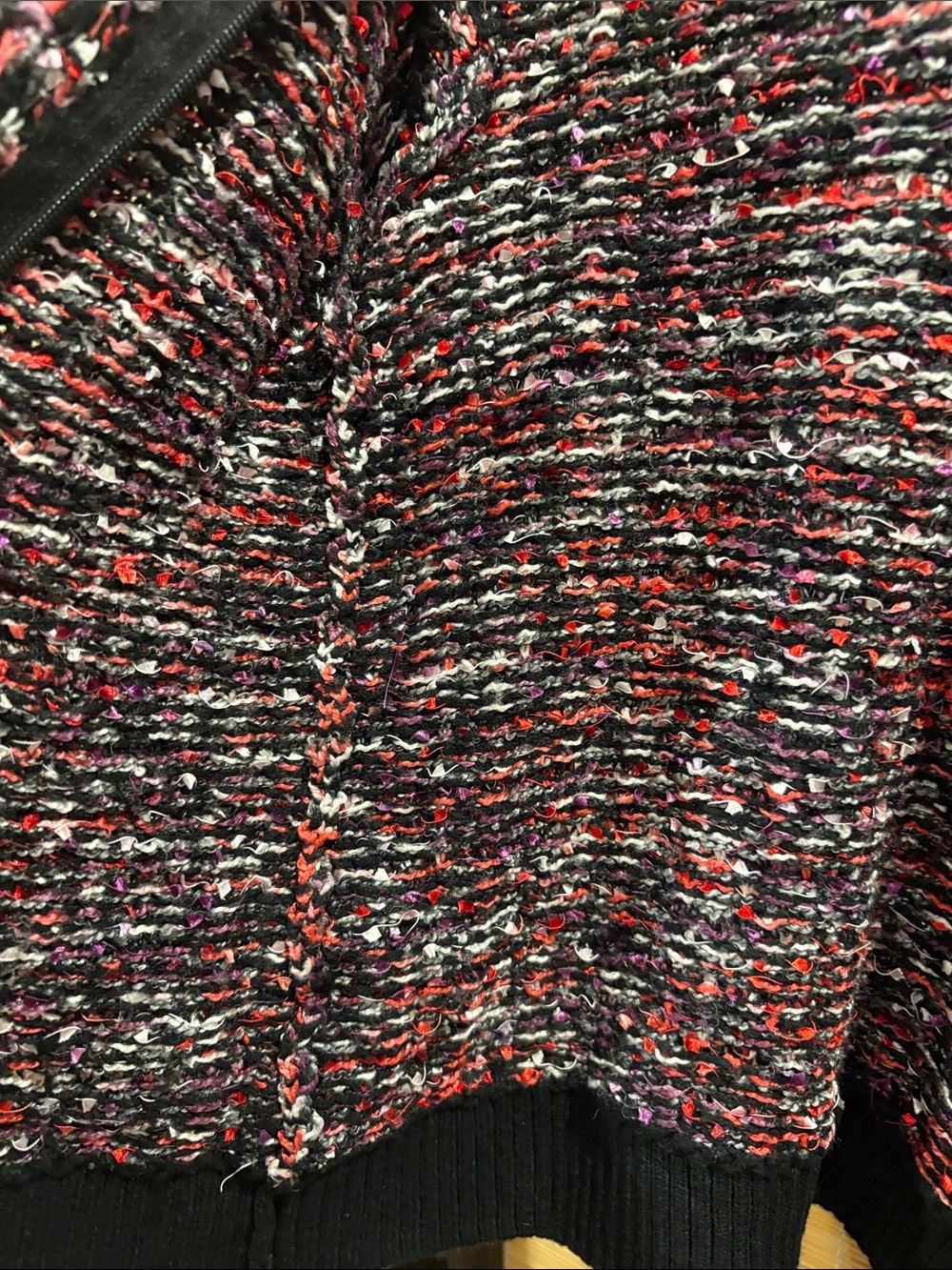 Black Multi-Color Tweed like Zip-Front Sweater - Picture 6 of 7